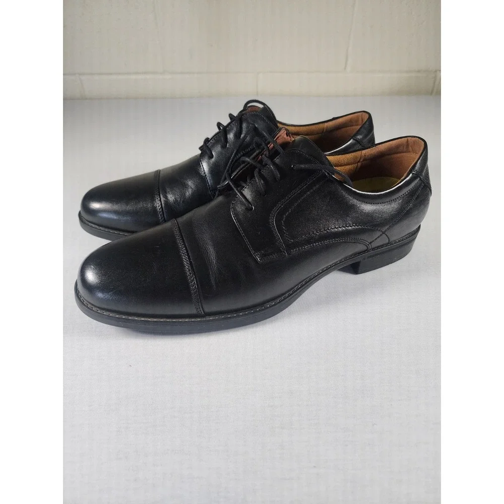 Florsheim Comfortech Mens Black Leather Cap Toe Oxford Dress Shoes 13D Ortholite
